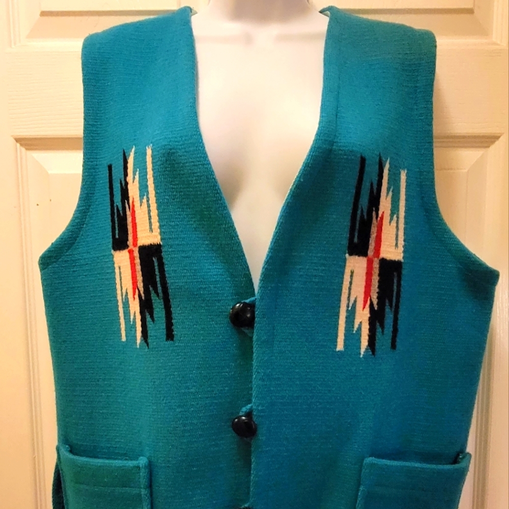 Vintage Unisex Ortega's Chimayo New Mexico Hand Woven Wool Vest Sz 44